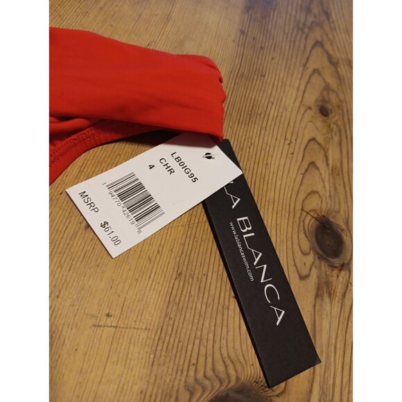 La Blanca Womens 4 Island Goddess Banded Hipster Bottoms Swimsuit Cherry Red NWT - Picture 3 of 4